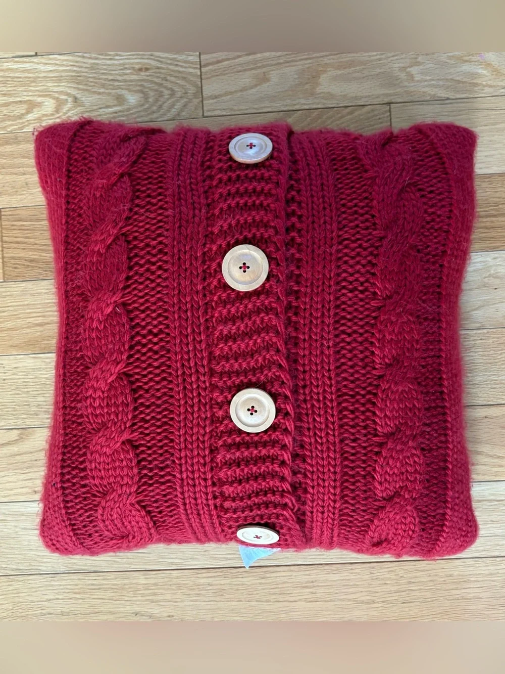 Red Cable Knit Sweater Button Down Throw Toss Pillow Threshold 18”x18” Holiday